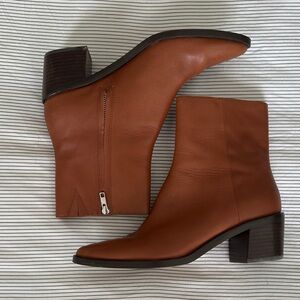 Madewell Chestnut Leather Block Heel Ankle Boots